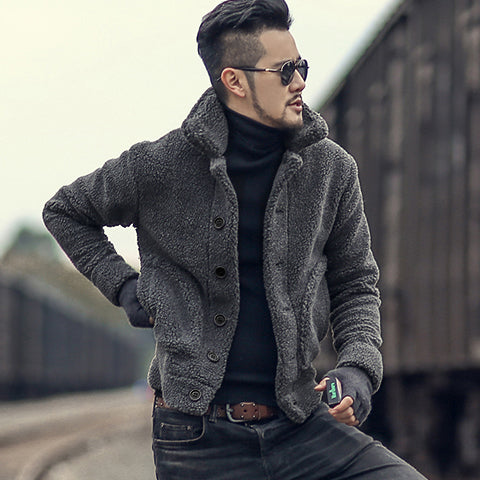 Men's stand up collar fleece fur collar fleece jacket