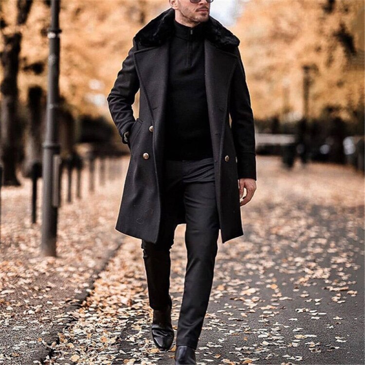 Men's Mid-length Long Sleeve Slim Woolen Woolen Coat
