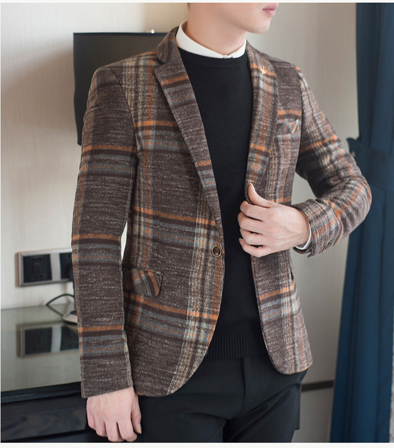 Men Slim Fit Plaid Blazer