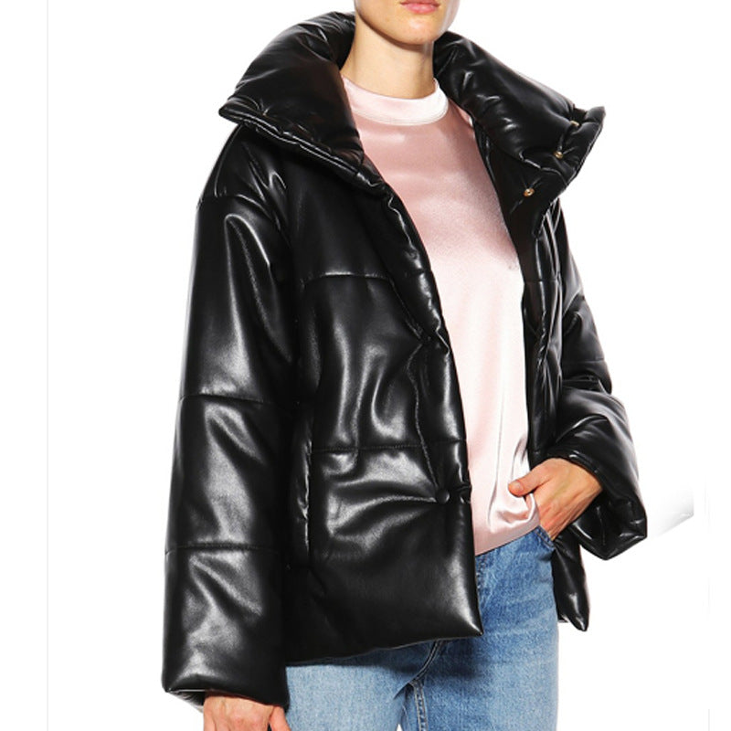 Leather Stand Collar Short Bread Jacket