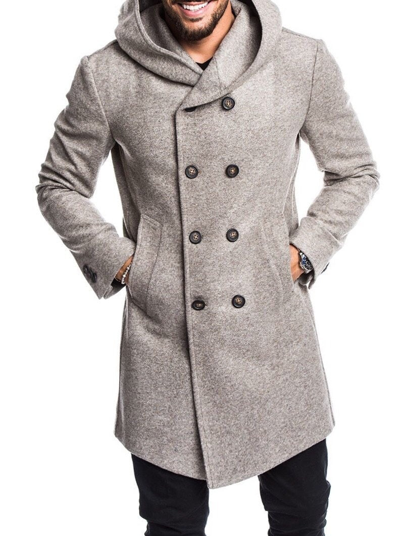Men's hooded woolen coat