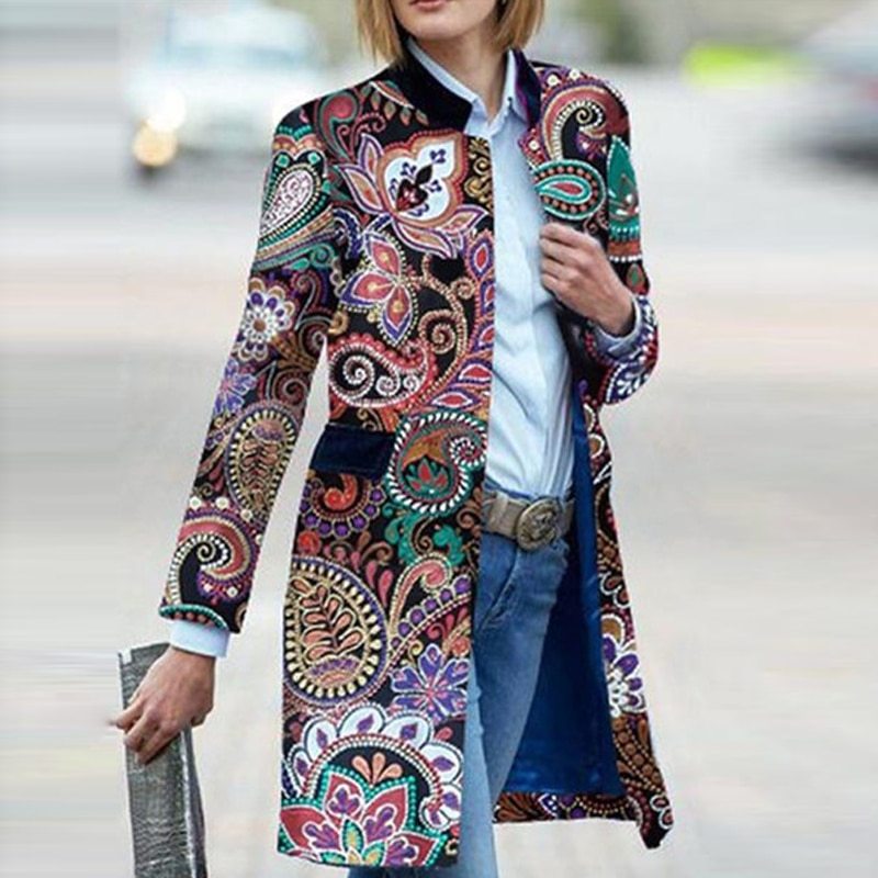 Women's printed long sleeve coat jacket