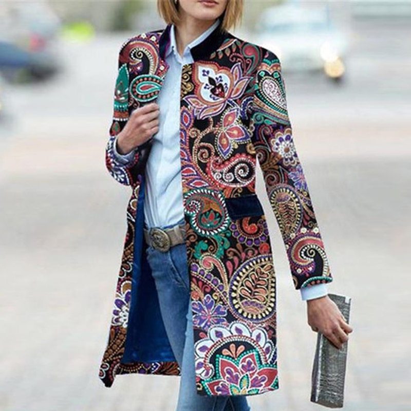 Women's printed long sleeve coat jacket