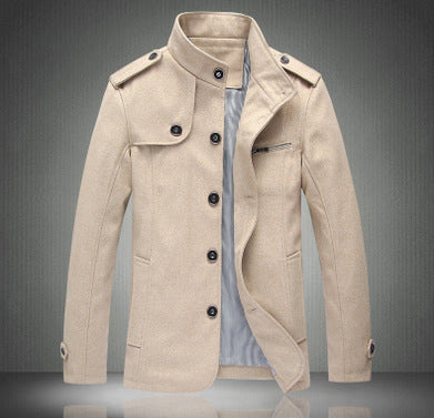 Winter neuer Herren Trenchcoat aus Wolle mit Stehkragen