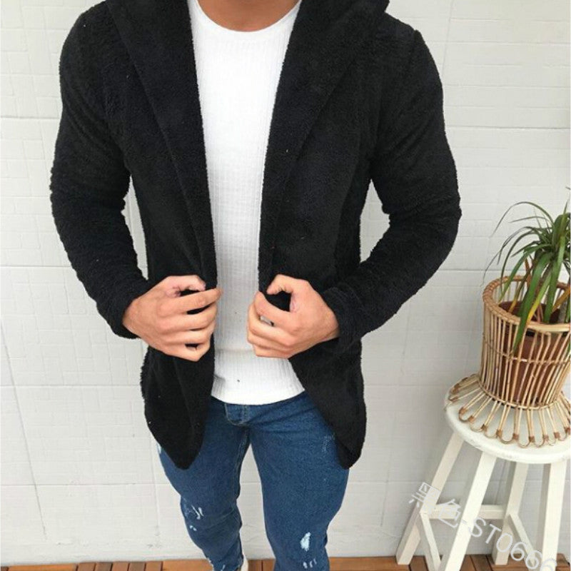 Casual Long sleeved Hooded Fluffy Jacket Men