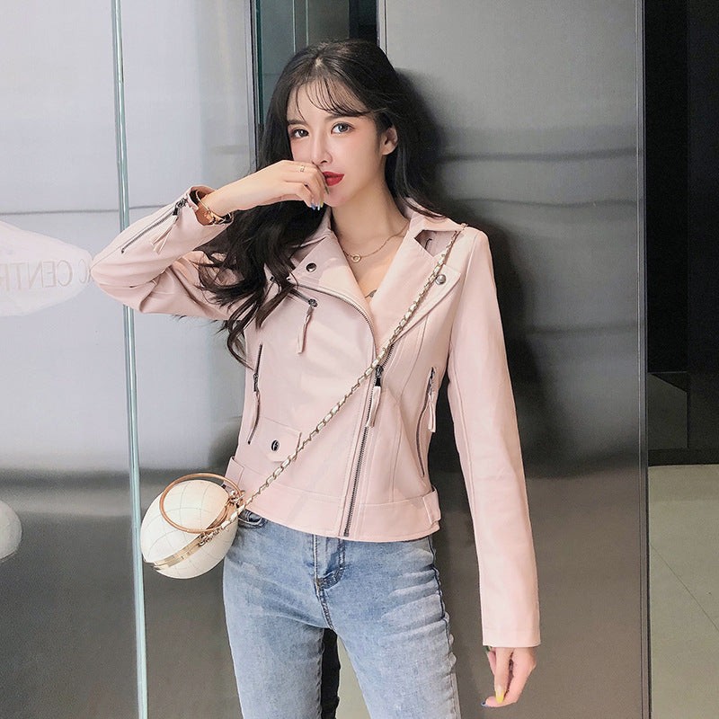 Small Leather Jacket Women's Short Korean Version Of The Thin All-match Motorcycle PU Leather Jacket