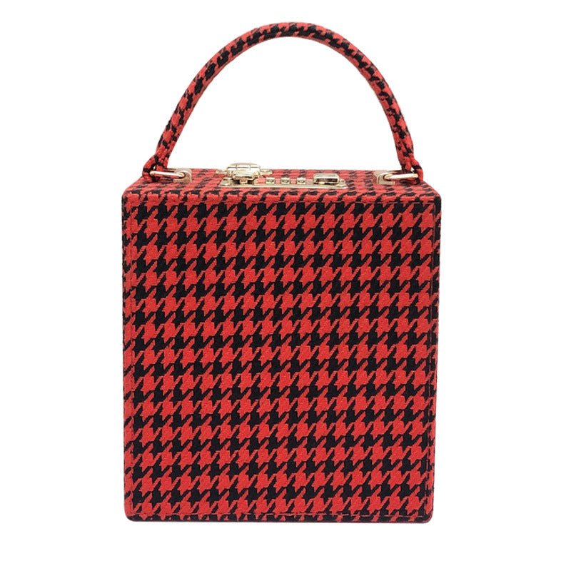 With Code Lock Houndstooth Box Shoulder Bag New Elegant Korean Purses And Handbags Female Big Square Crossbody Retro Bag