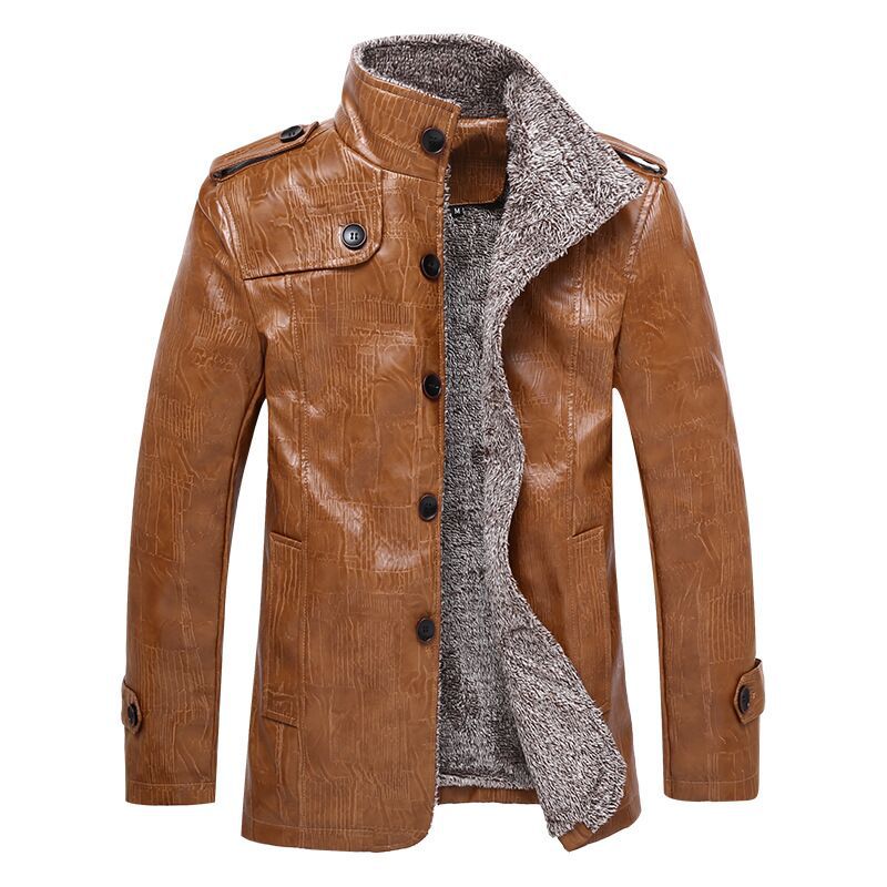 Simple casual PU leather jacket plus velvet
