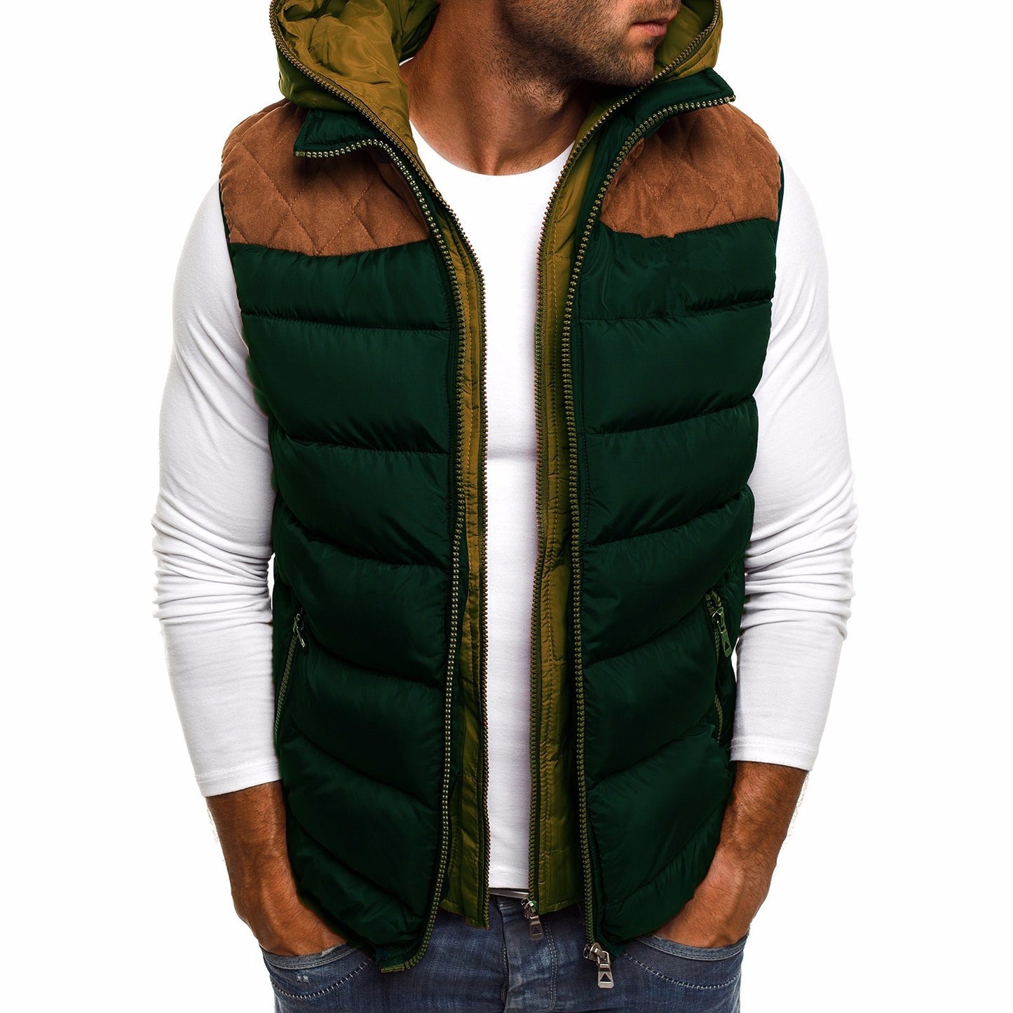Men's fashion color matching hooded cotton vest
