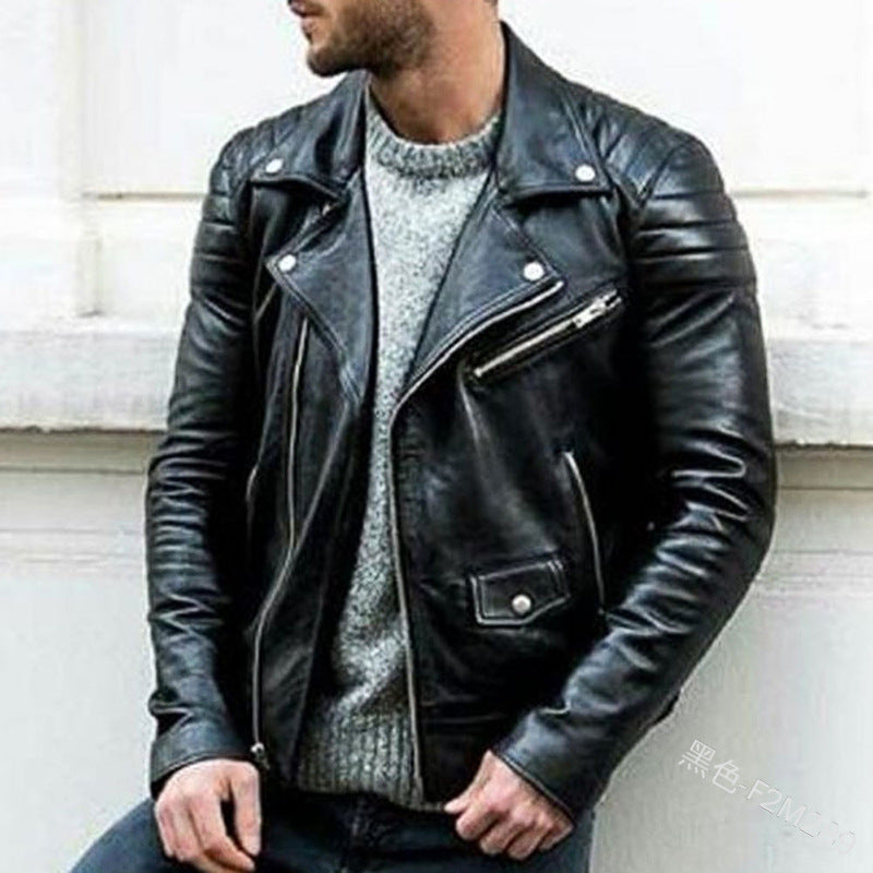 Men's PU Punk Stand Collar Leather Jacket