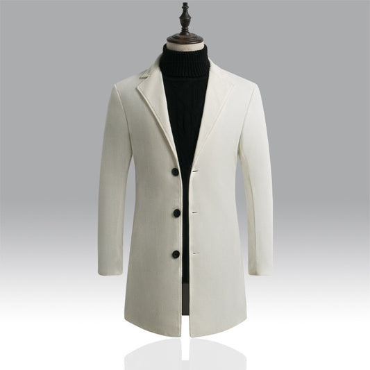 Long trench coat men's Korean style slim woolen coat