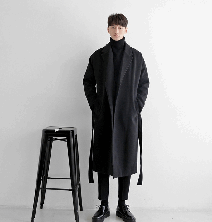 Autumn and winter woolen windbreaker men's long over the knee Korean version of the coat male long section of the young loose woolen coat tide