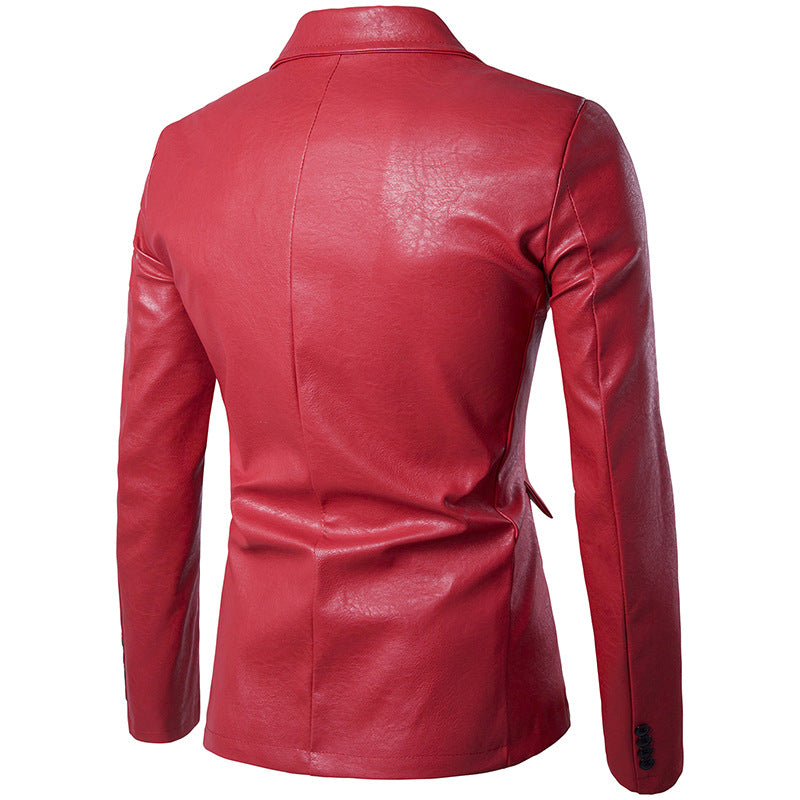 PU Leather Men's Single Row One Button Small Suit