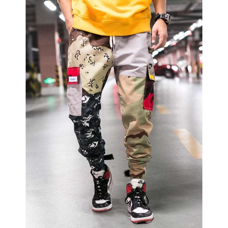 Autumn new day large size loose camouflage tooling men's elastic waist casual trousers