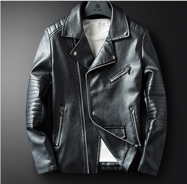 Spring and autumn men's lapel zipper washed pu leather motorcycle leather jacket men