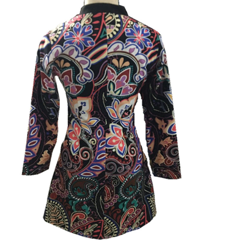 Women's printed long sleeve coat jacket