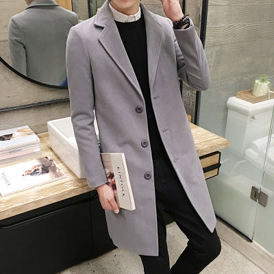 Men's woolen long trench coat