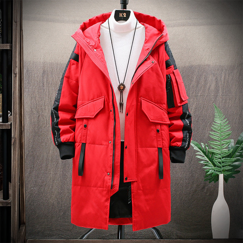 Men's jacket winter down jacket hooded mid-length fur collar