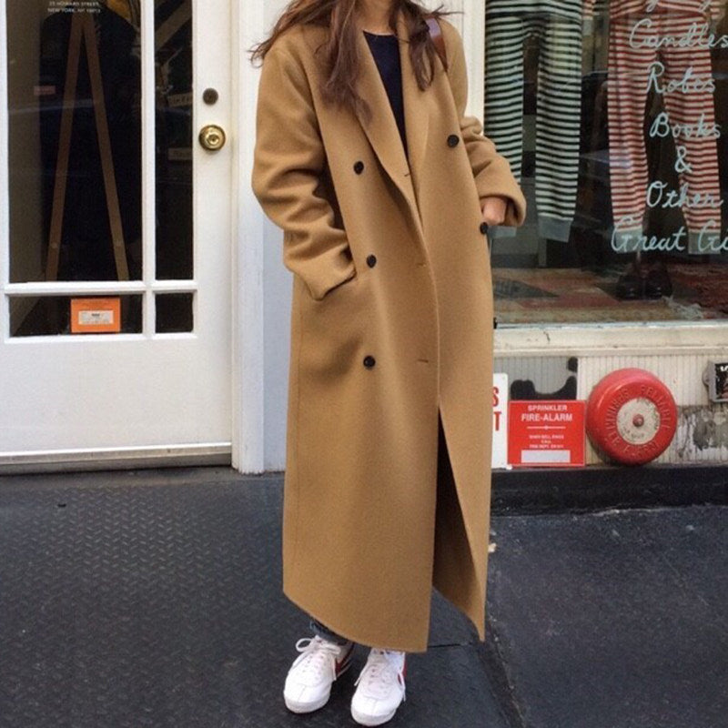 Fashion Double-Breasted Loose Long Woolen Coat