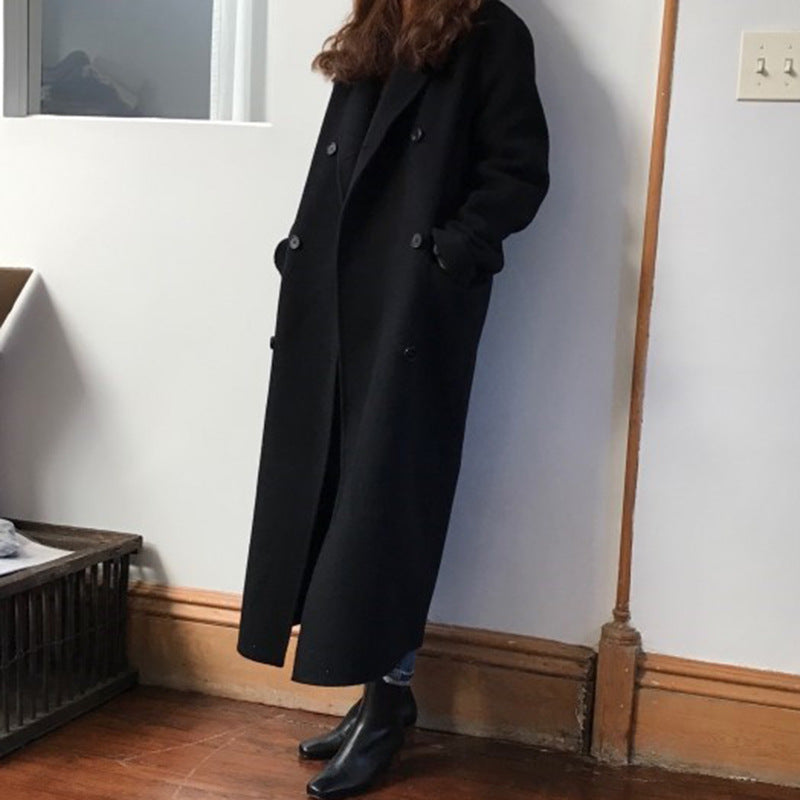 Fashion Double-Breasted Loose Long Woolen Coat