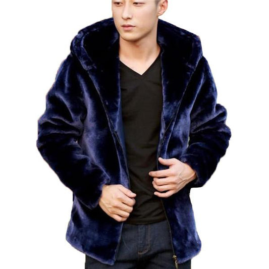 Men's Mink Fleece Jacket Short Zipper Hooded Coat