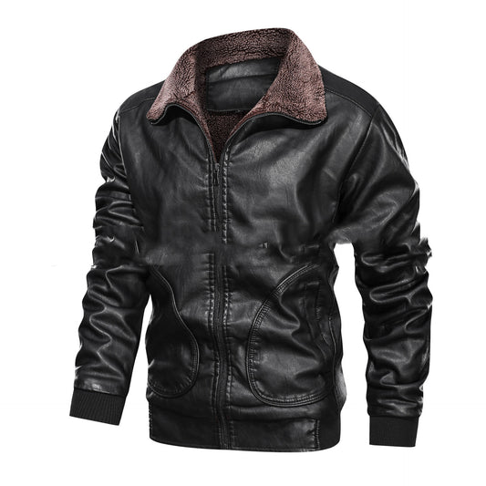 Lapel Leather Jacket Plus Velvet Padded Leather Jacket