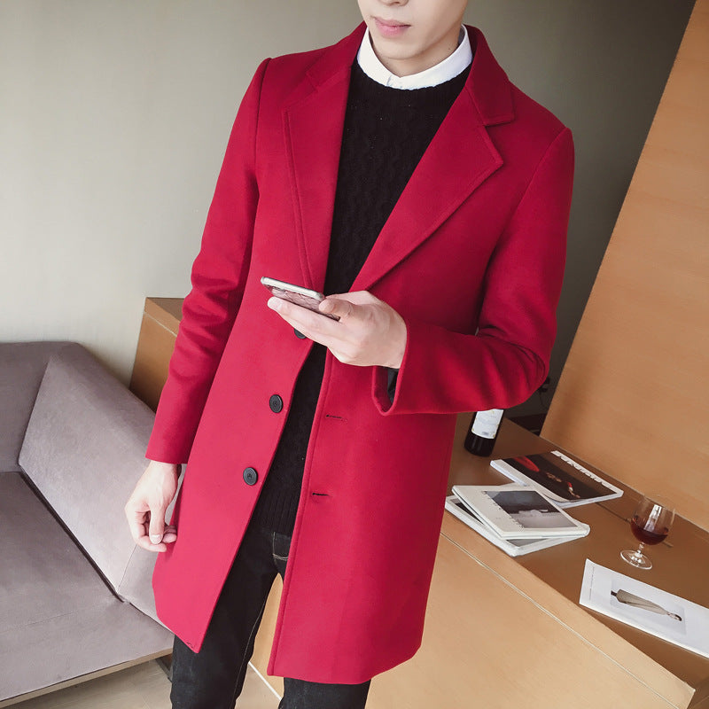 Slim-fit woolen men's trench coat