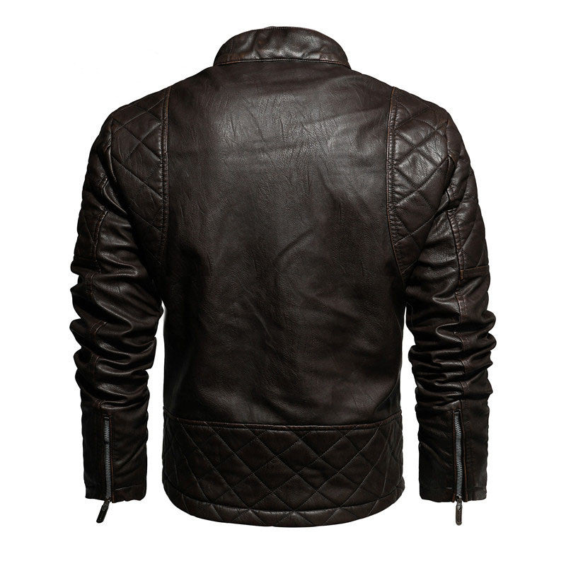 Fashion Slim Locomotive PU Leather Jacket Plus Velvet