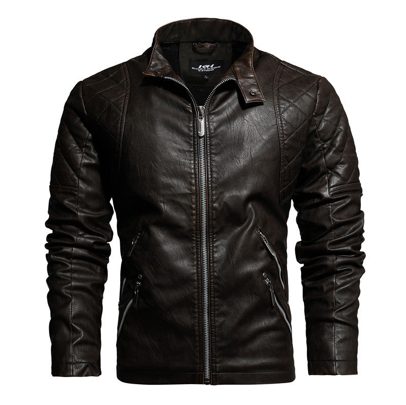 Fashion Slim Locomotive PU Leather Jacket Plus Velvet