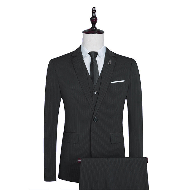 Korean Style Slim Vertical Stripe Three-piece Suit