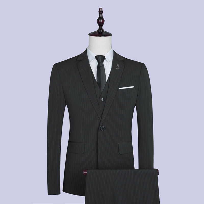 Korean Style Slim Vertical Stripe Three-piece Suit