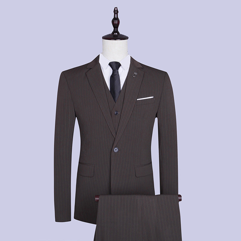 Korean Style Slim Vertical Stripe Three-piece Suit