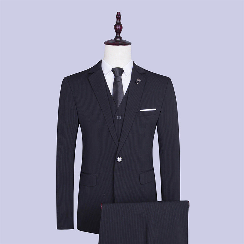 Korean Style Slim Vertical Stripe Three-piece Suit