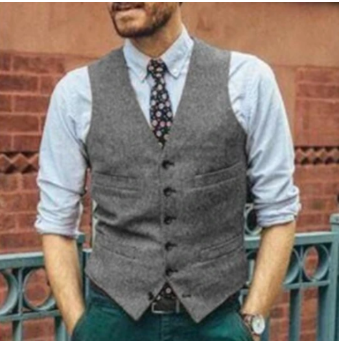V-Neck Solid Color Casual Men's Suit Vest