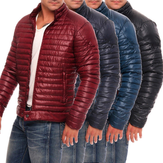 New Men's Jacket Cotton Jacket Solid Color Cardigan Striped Jacket