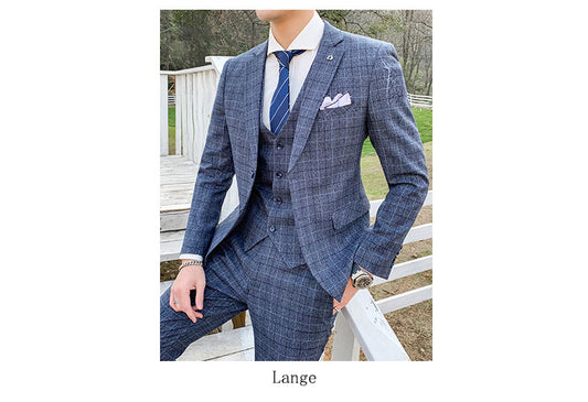 Men's Check Three-piece Men's Suit