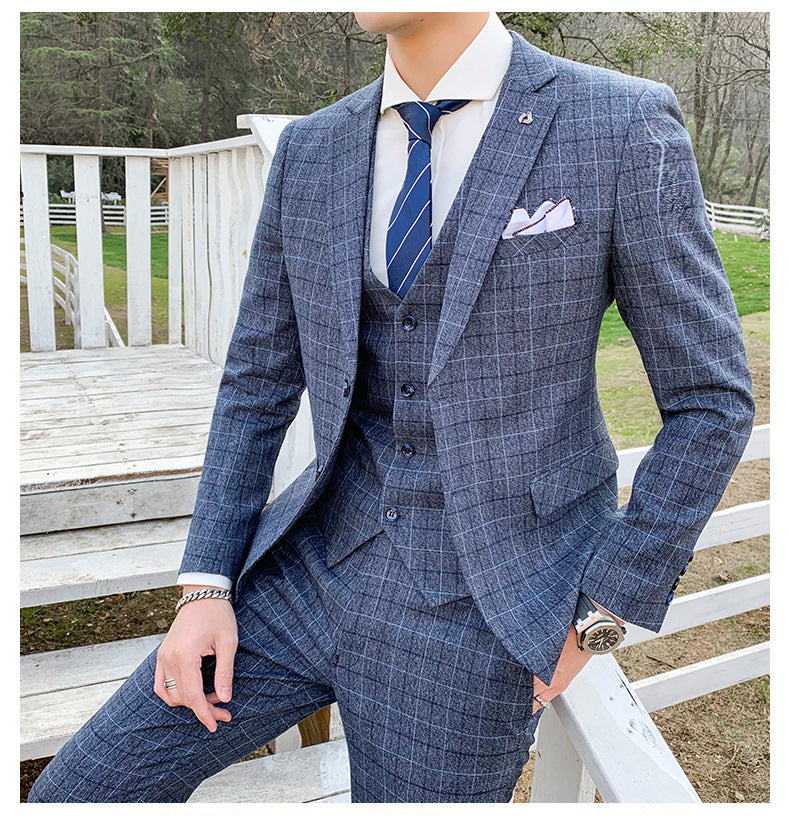 Men's Check Three-piece Men's Suit