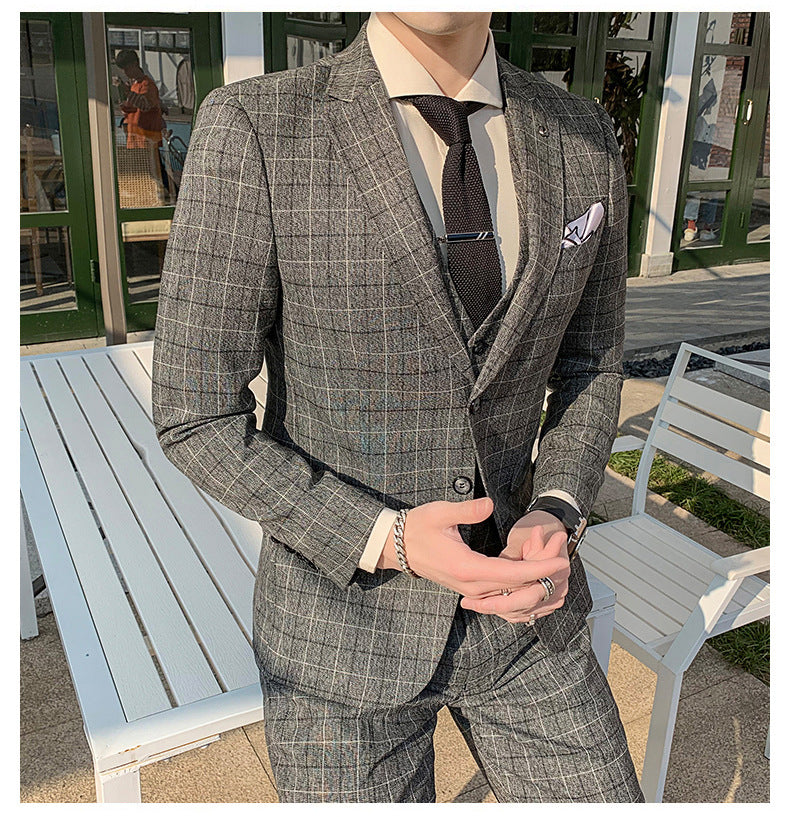 Men's Check Three-piece Men's Suit