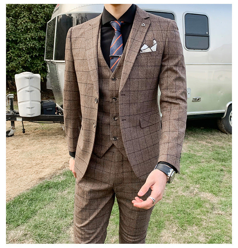 Men's Check Three-piece Men's Suit