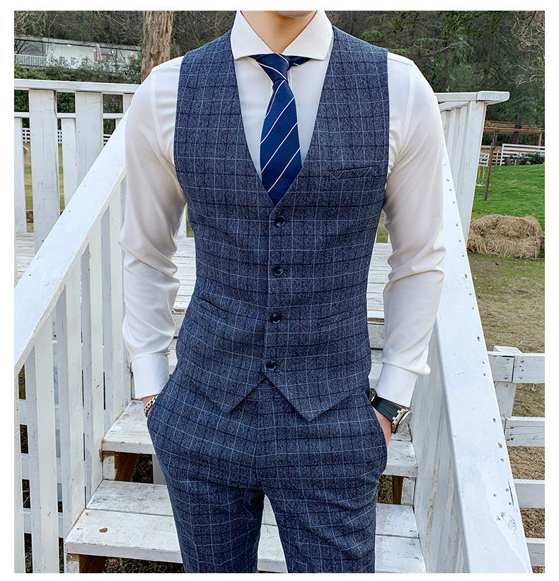 Men's Check Three-piece Men's Suit