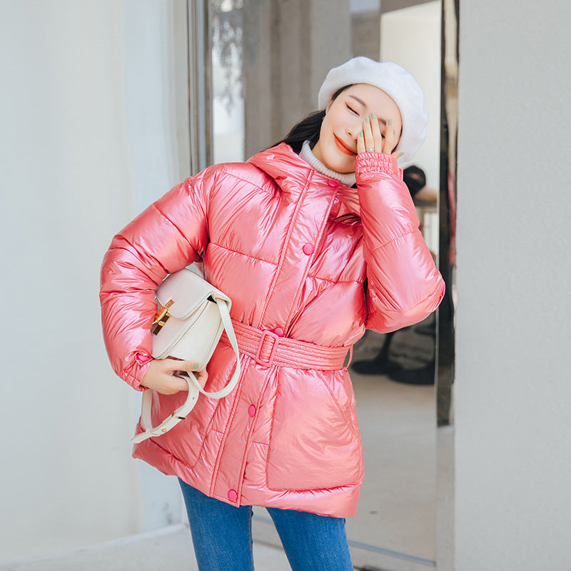 Women's Short Down Padded Coat With Waist And Thinner