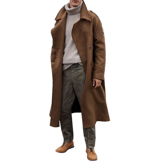 Men's Long Woolen Coat Over-The-Knee Coat