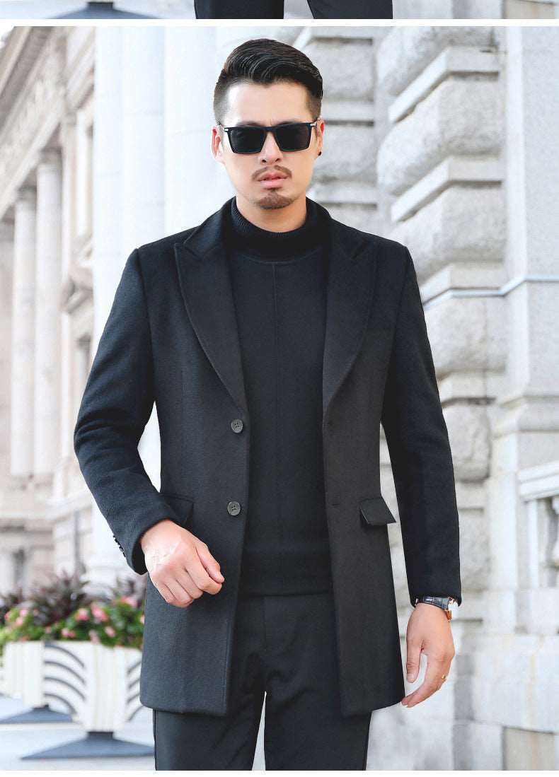 Autumn And Winter Single-Breasted Men's Young And Middle-Aged Woolen Coat Thicken Korean Style Slim Coat Men's Clothing