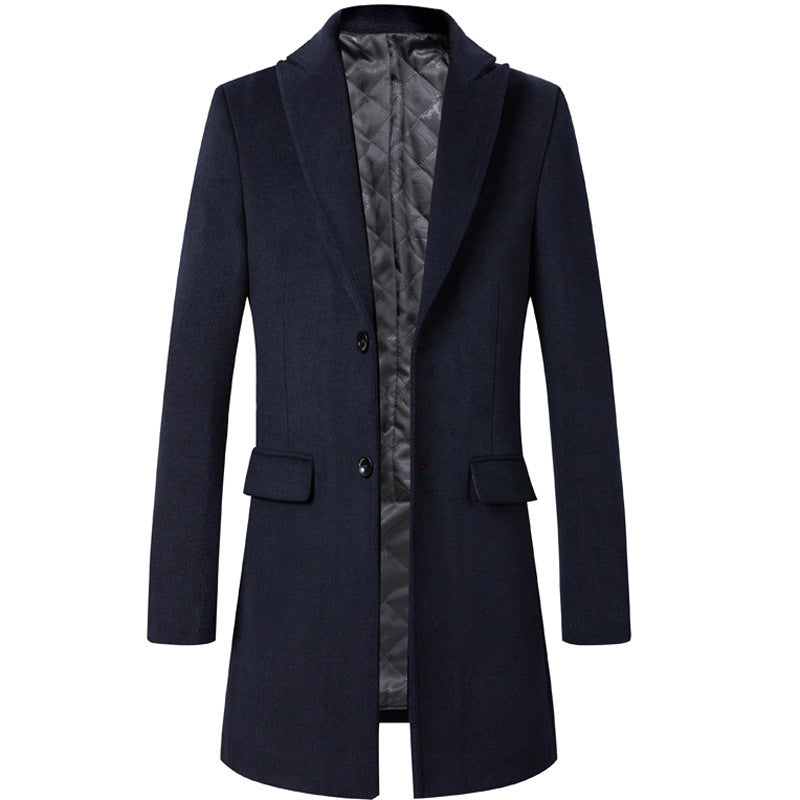 Single-Breasted Men's Woolen Thicken Korean Style Slim Coat