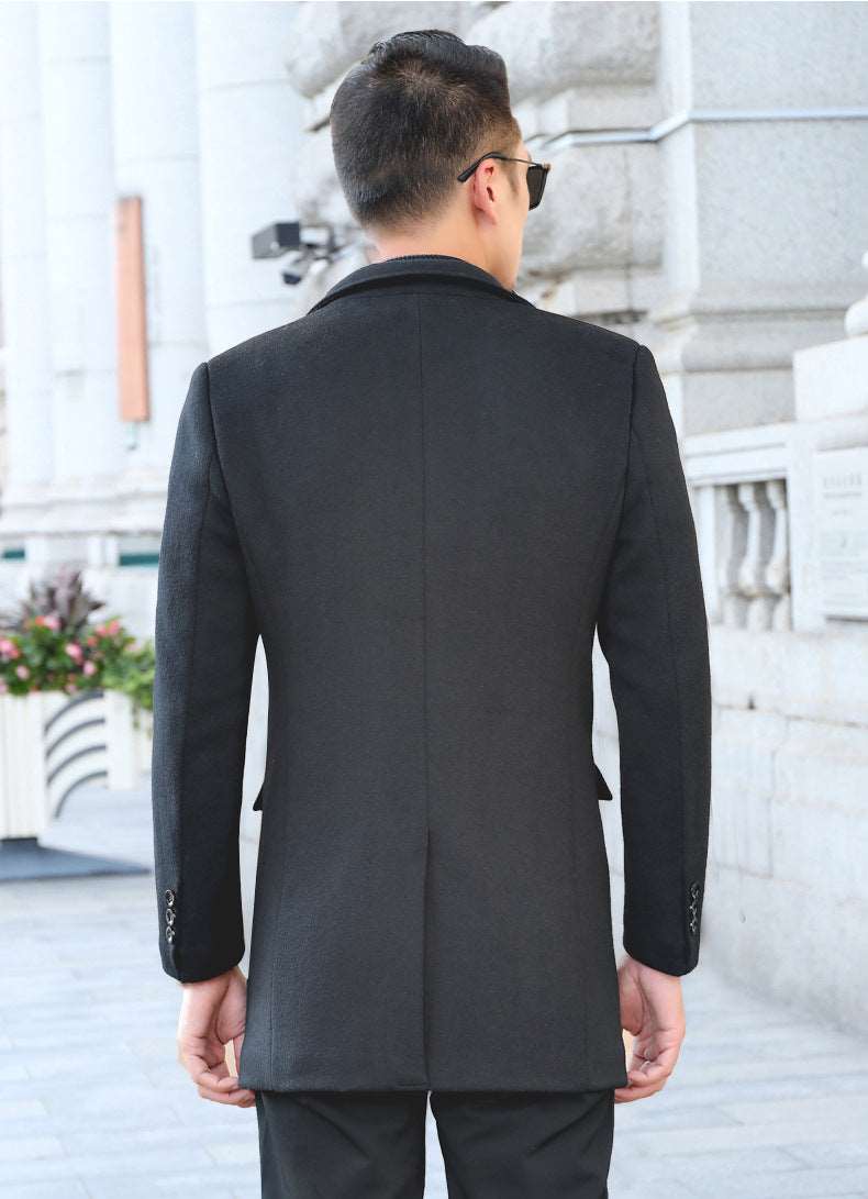 Autumn And Winter Single-Breasted Men's Young And Middle-Aged Woolen Coat Thicken Korean Style Slim Coat Men's Clothing