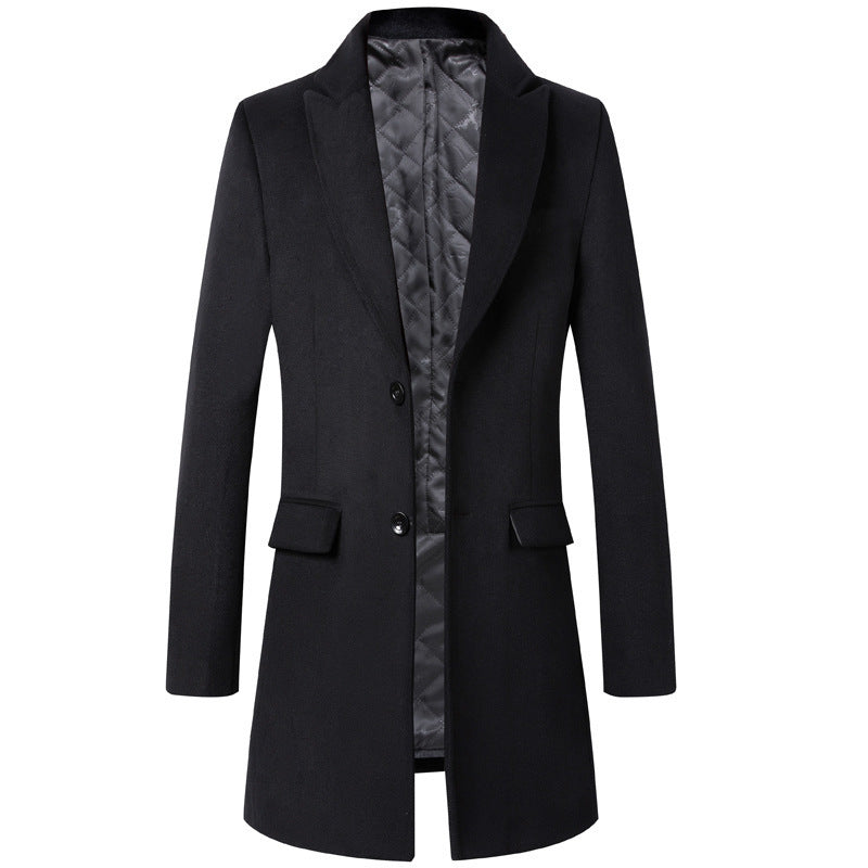 Single-Breasted Men's Woolen Thicken Korean Style Slim Coat