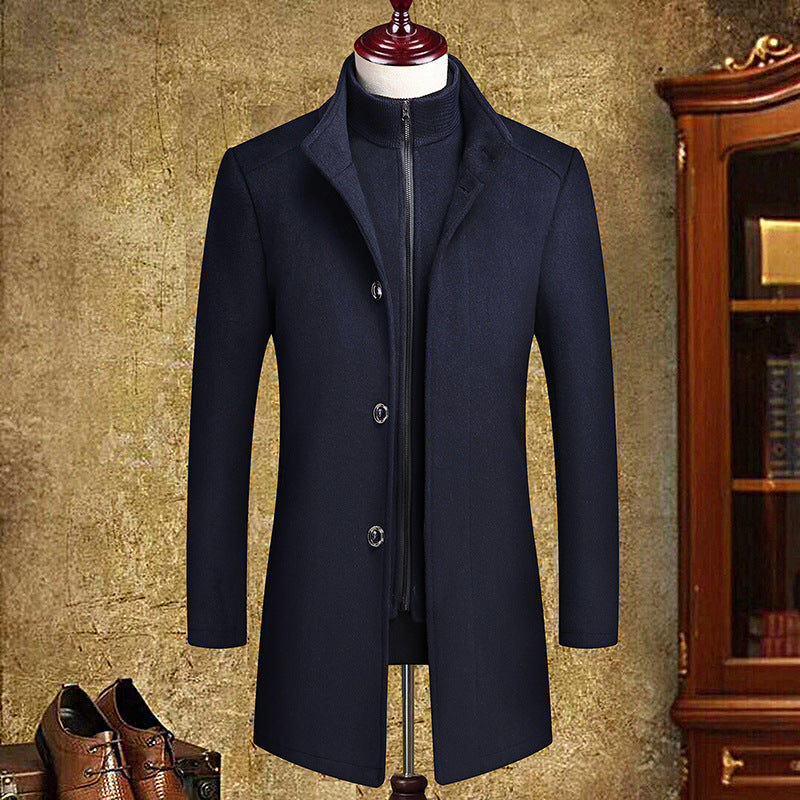 Cross-Border Foreign Trade Woolen Coat Men'S Mid-Length Woolen Coat Double-Collar Detachable Vest Liner Coat Men