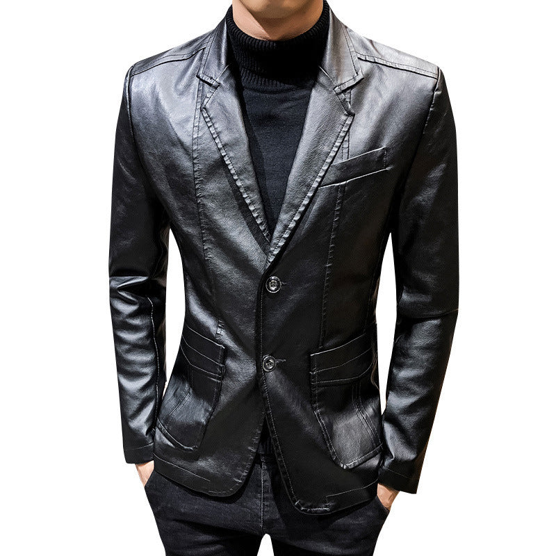 Men's Korean Slim Fashion Suit Leather Jacket