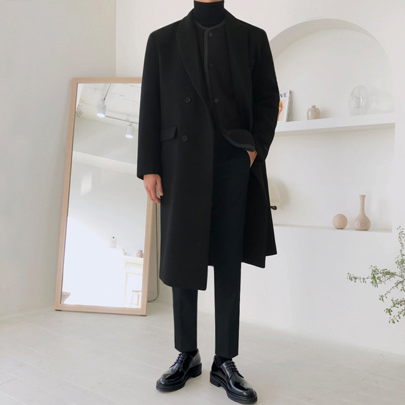 Mrcyc Woolen Coat Men''s British Style Korean Fashion Winter Woolen Coat Medium Length Thickened Denim Windbreaker