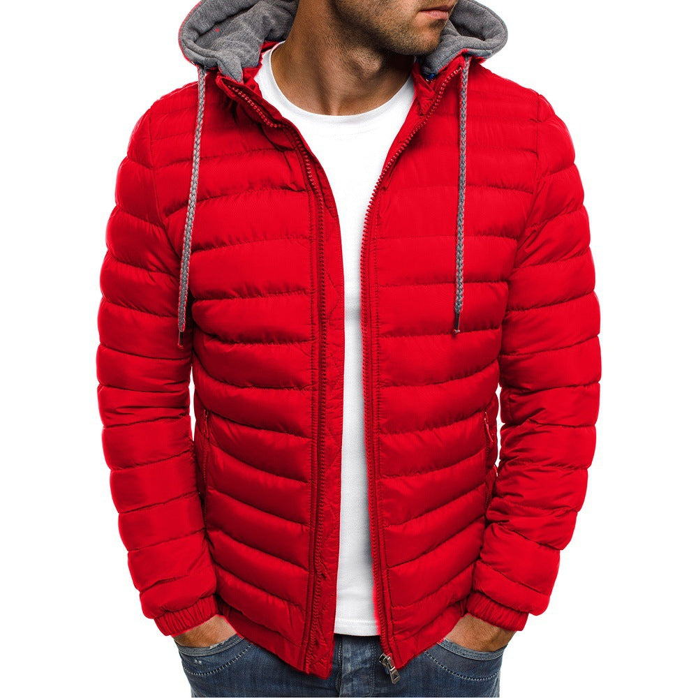 Stand-Up Collar Padded Jacket Outdoor Hooded Striped Men'S Cotton Padded Jacket